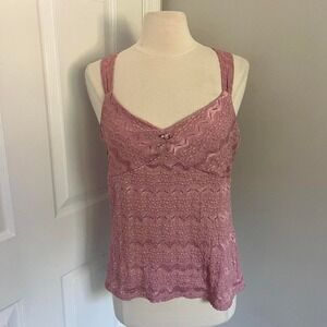 Y2K PINK PIERRE CARDIN TEXTURED‎ ROSE APPLIQUE TANK TOP